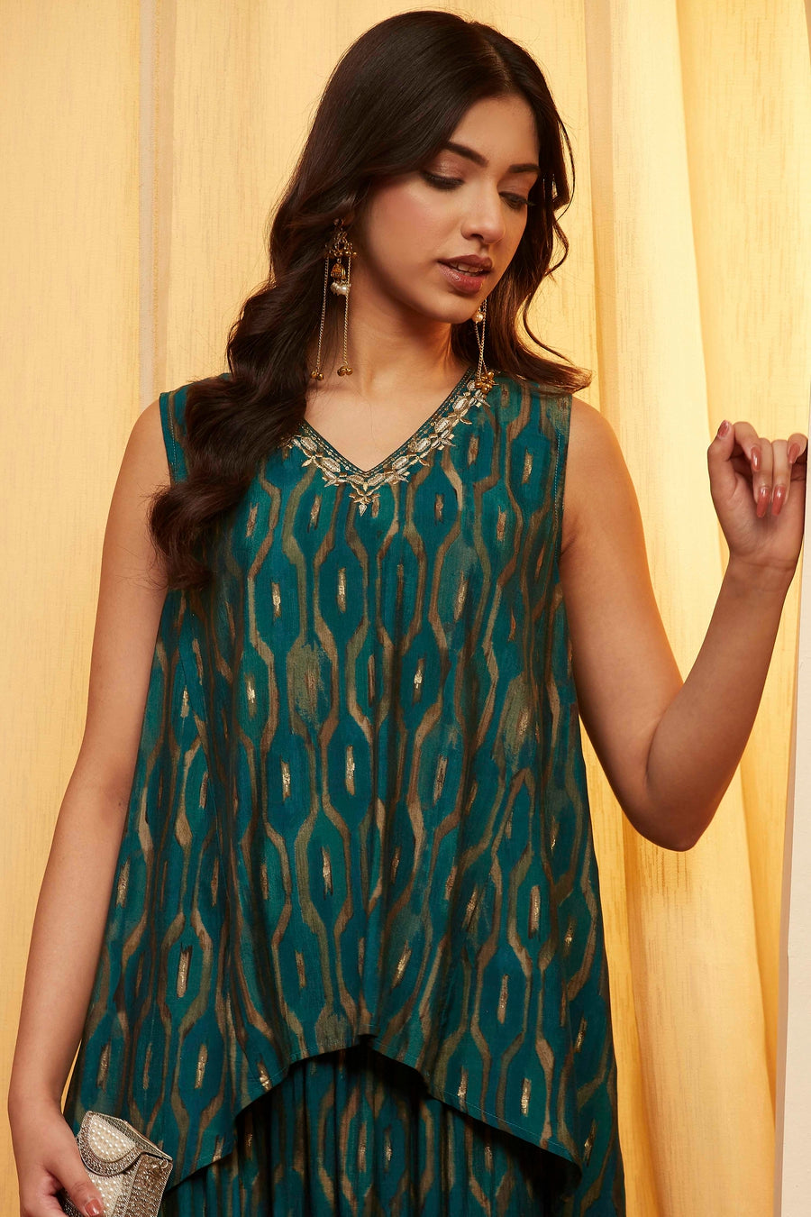 Teal Viscose Blend Printed Kurta Set KS60