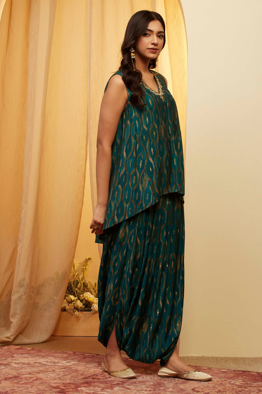 Teal Viscose Blend Printed Kurta Set KS60