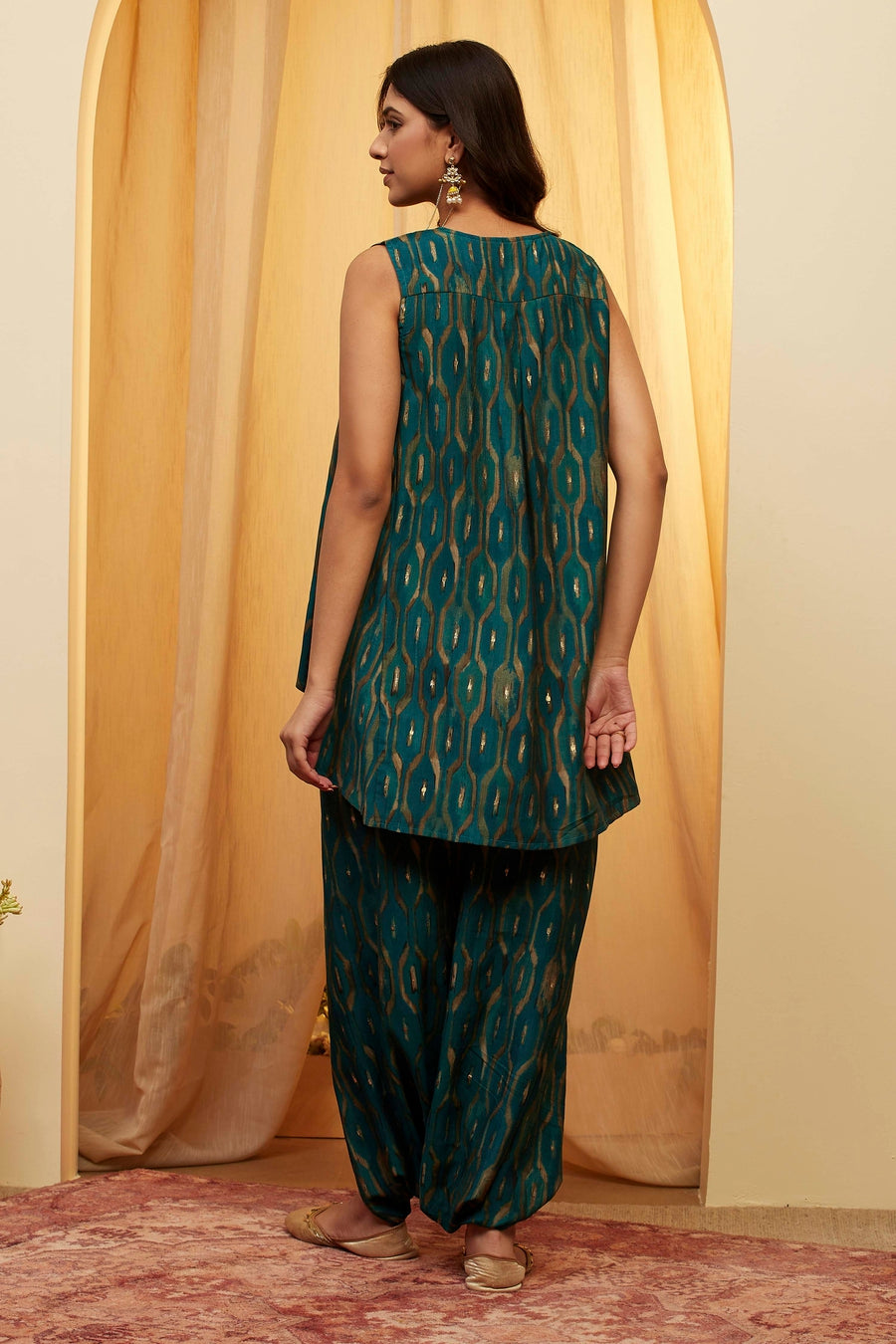 Teal Viscose Blend Printed Kurta Set KS60
