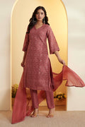 Brick Red Printed Straight Kurta Set KS60