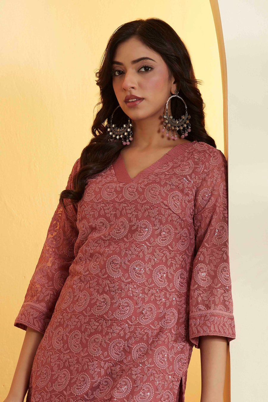 Brick Red Printed Straight Kurta Set KS60