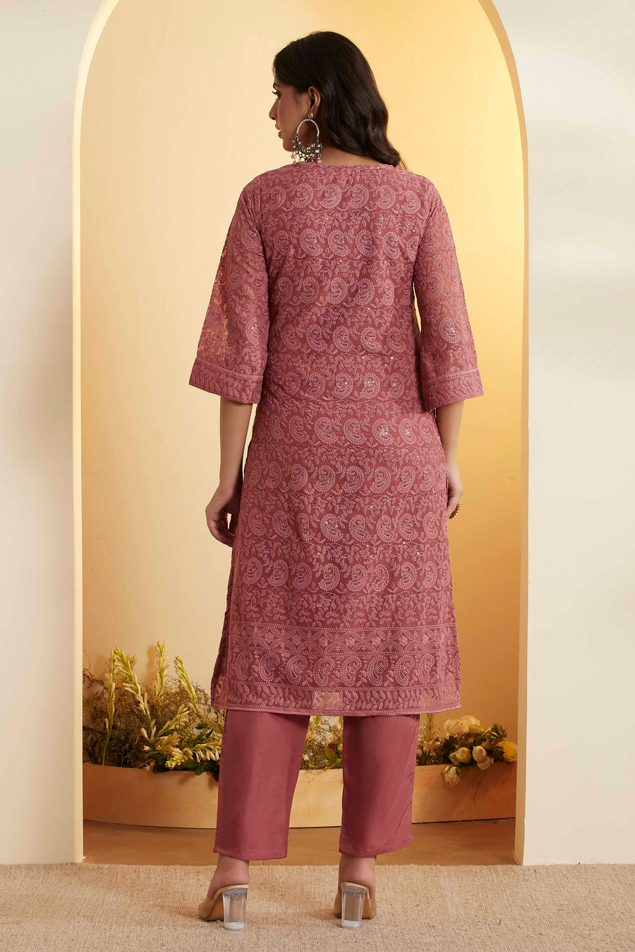 Brick Red Printed Straight Kurta Set KS60