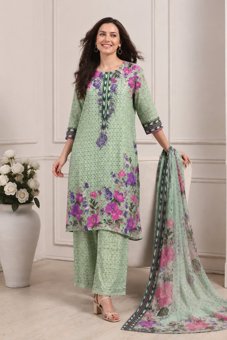 Purple Rayon Printed Straight Kurta Set KS60
