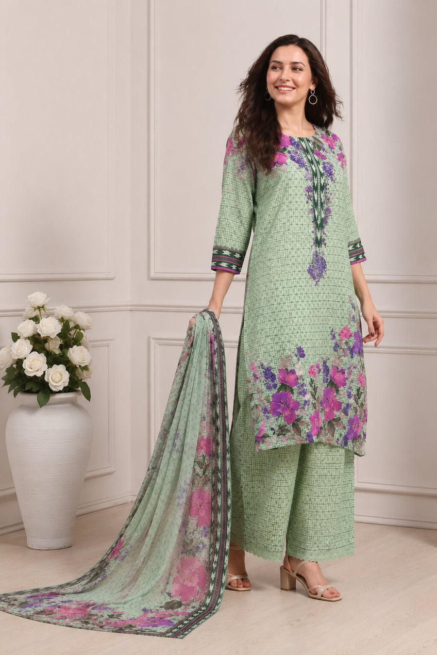 Purple Rayon Printed Straight Kurta Set KS60
