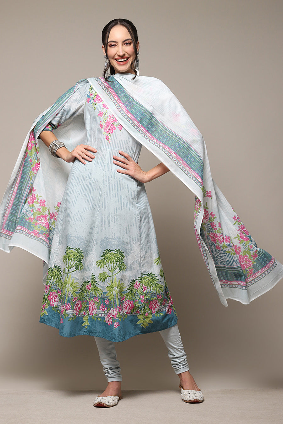 Powder Blue Cotton Anarkali Suit Set A34