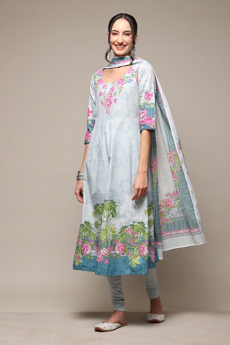 Powder Blue Cotton Anarkali Suit Set A34