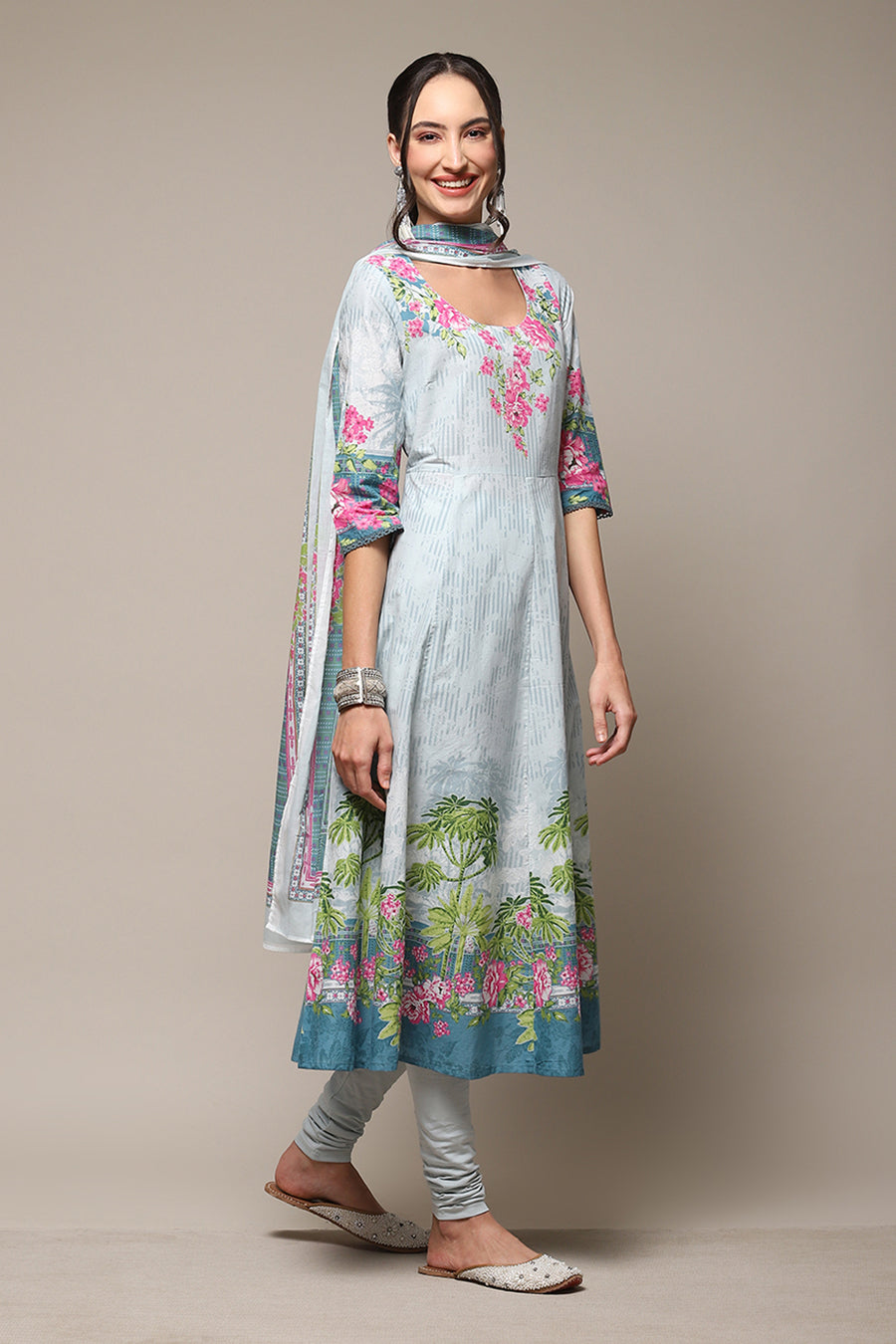 Powder Blue Cotton Anarkali Suit Set A34