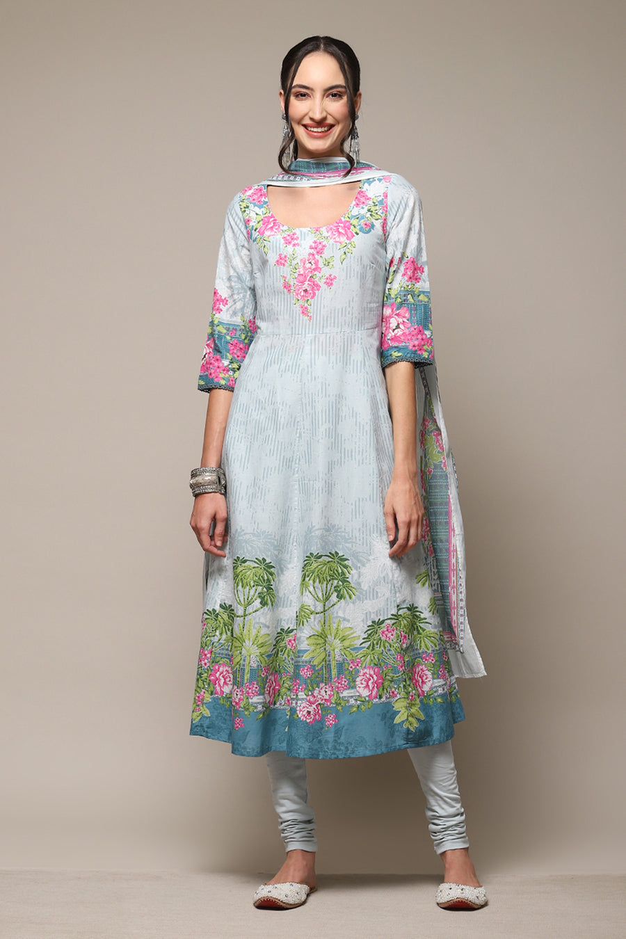 Powder Blue Cotton Anarkali Suit Set A34