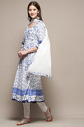 White and Blue Floral Anarkali Suit Set A34