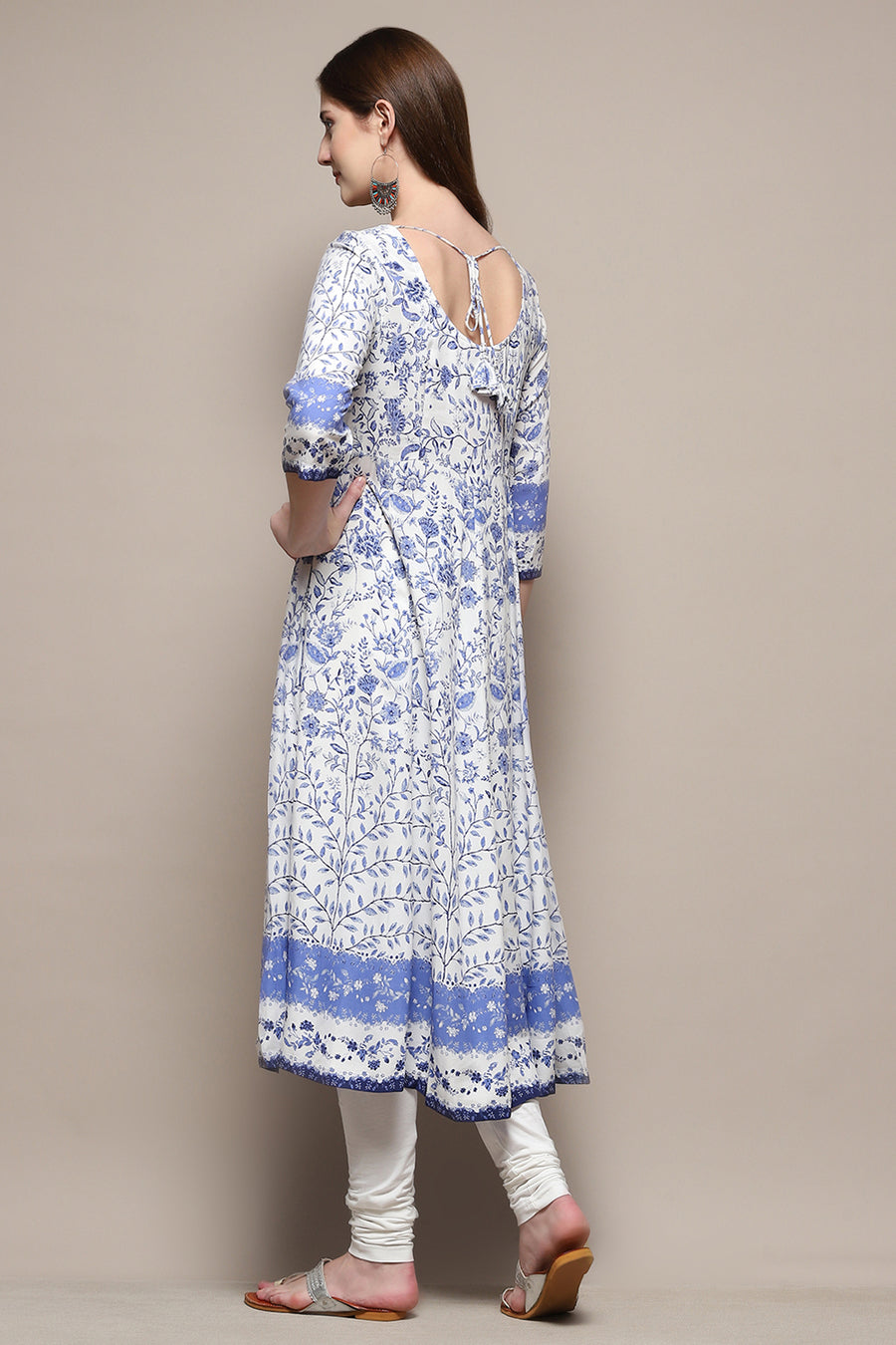 White and Blue Floral Anarkali Suit Set A34