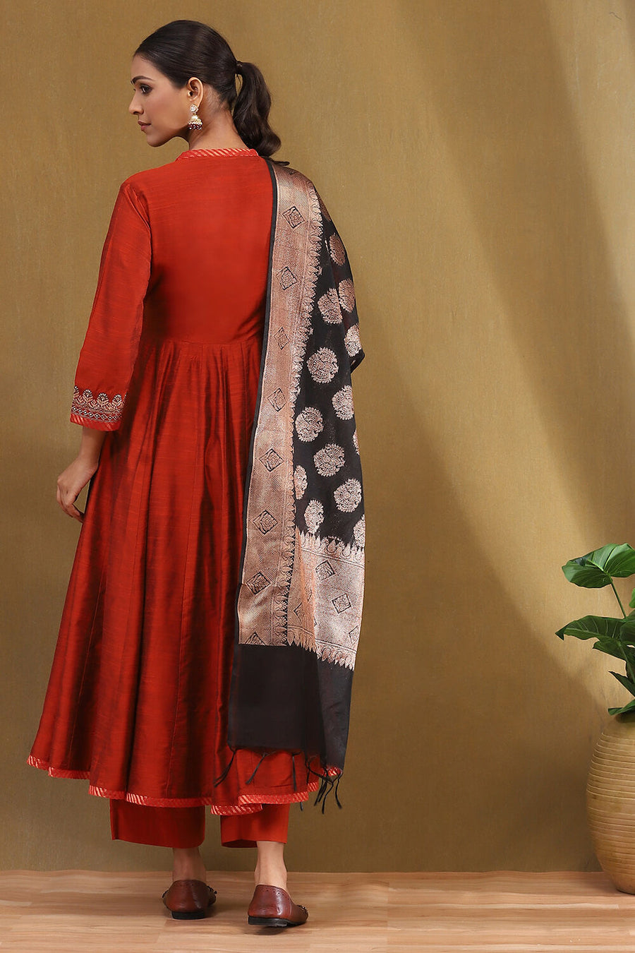 Rust Embroidered Angrakha Festive Anarkali Suit Set A34