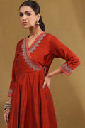 Rust Embroidered Angrakha Festive Anarkali Suit Set A34