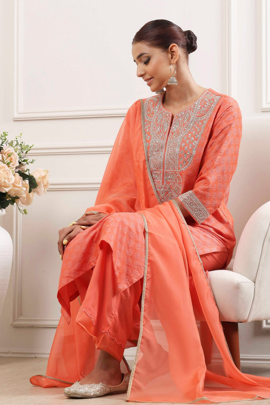 Coral Yarn-Dyed Straight Suit Set KS60