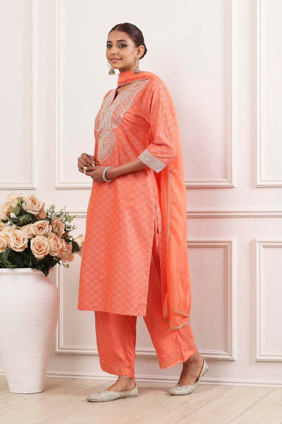 Coral Yarn-Dyed Straight Suit Set KS60