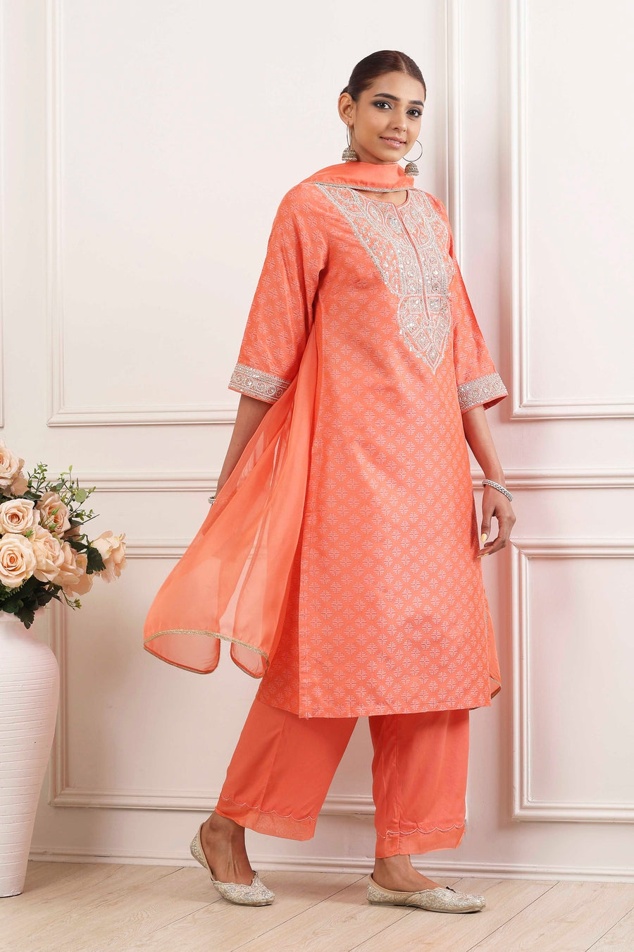 Coral Yarn-Dyed Straight Suit Set KS60