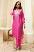 Pink Embroidered Straight Kurta Set KS60
