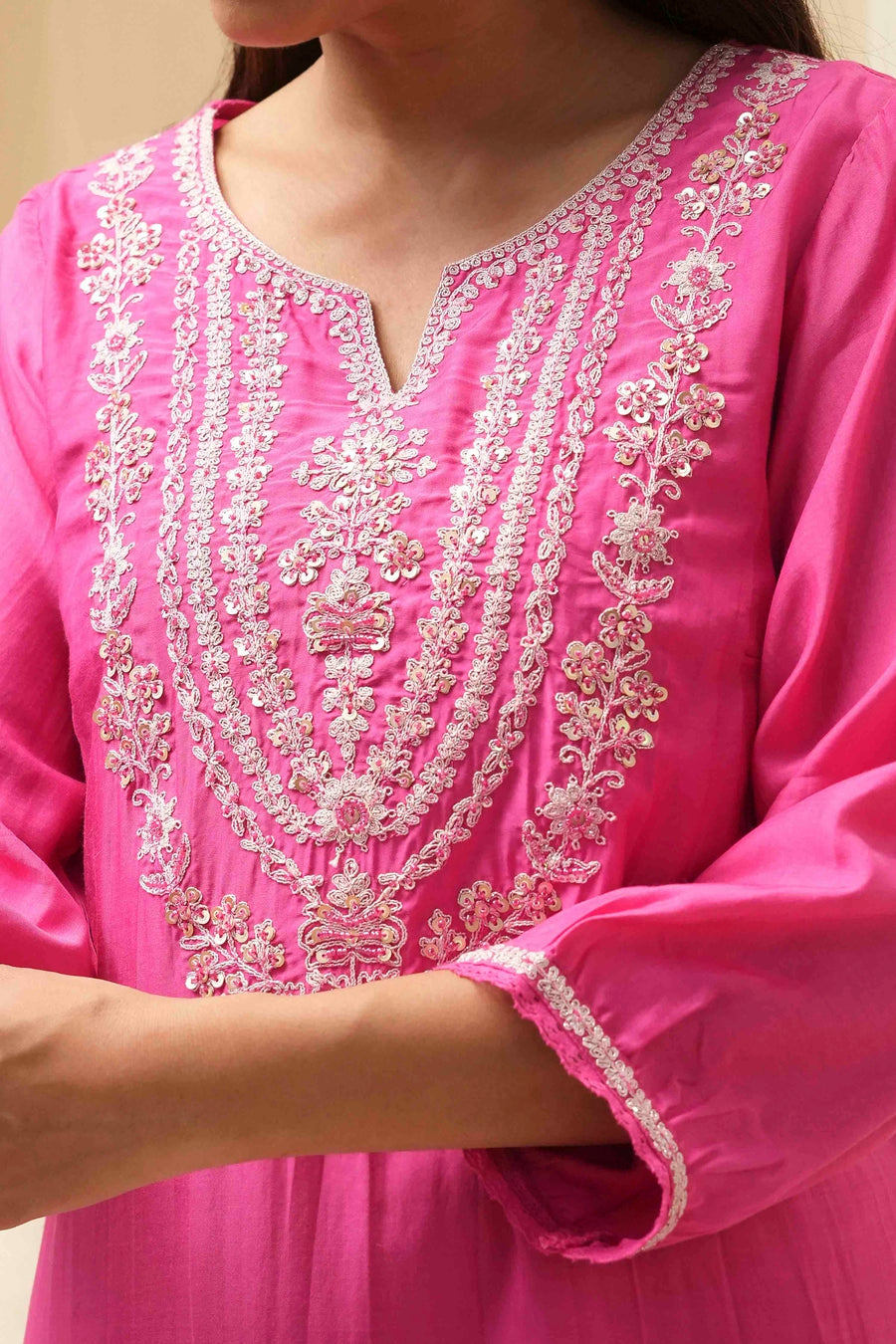 Pink Embroidered Straight Kurta Set KS60