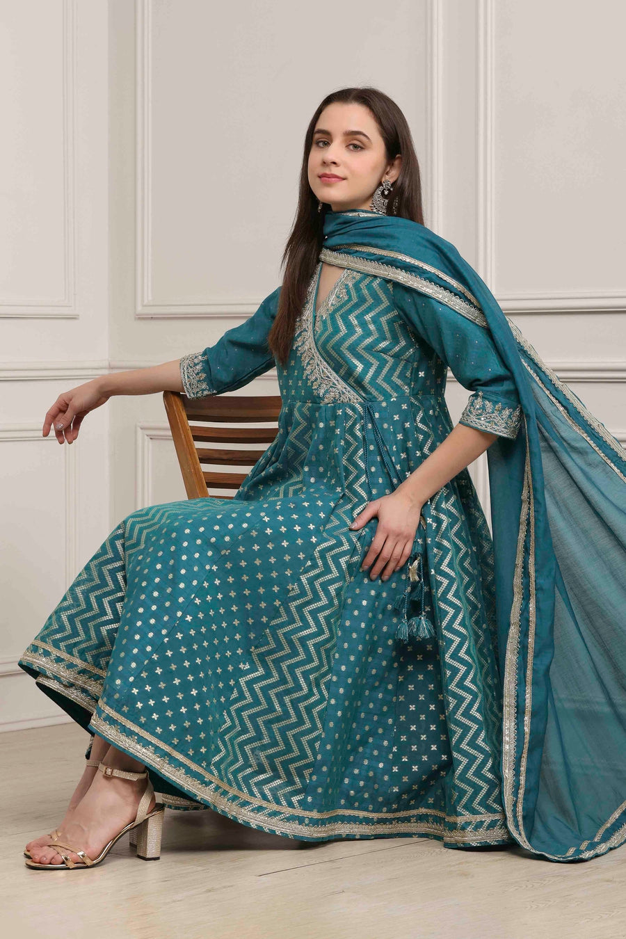 Teal Green Poly Cotton Printed Anarkali Kurta Set A34