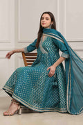 Teal Green Poly Cotton Printed Anarkali Kurta Set A34