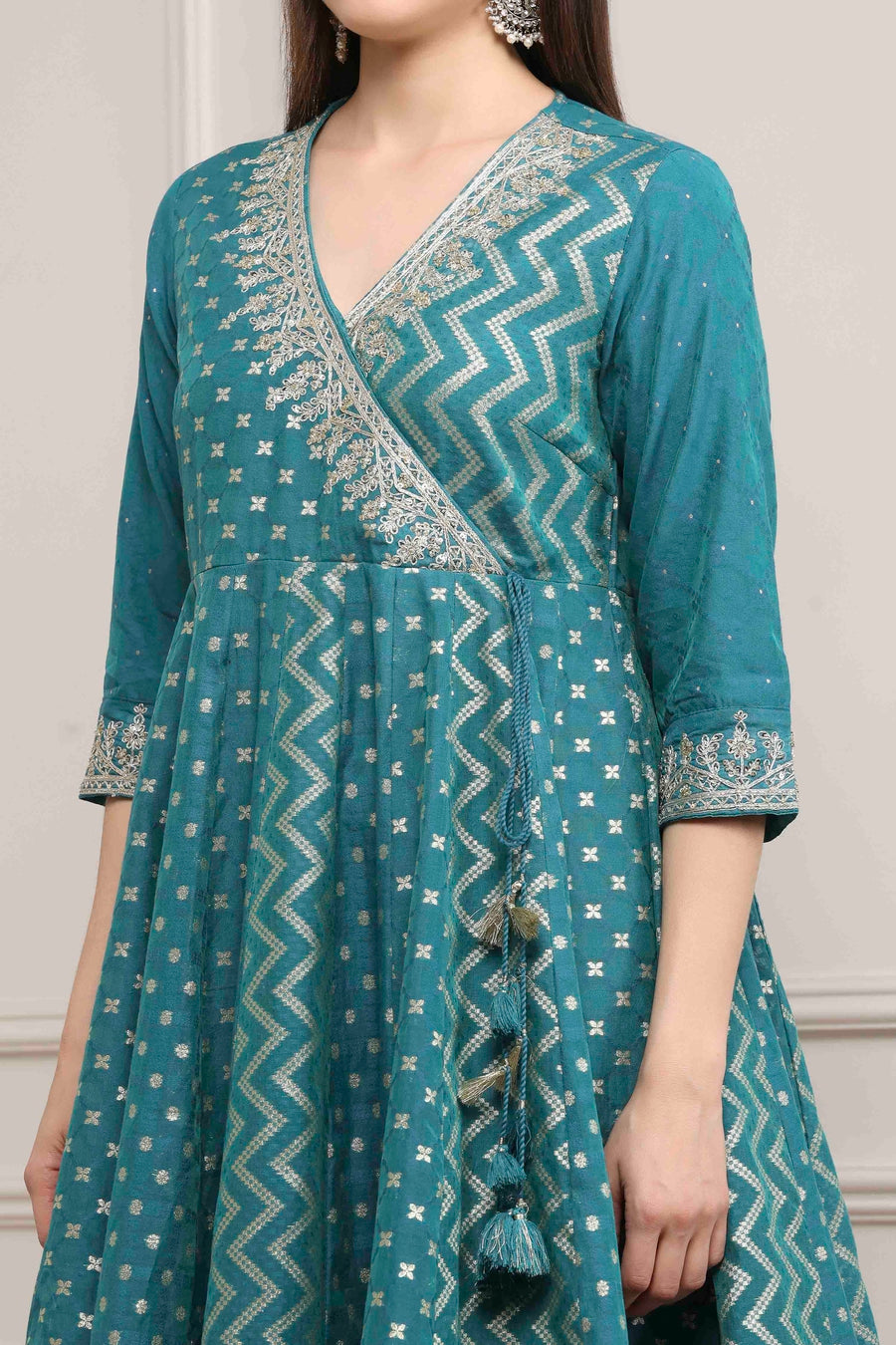 Teal Green Poly Cotton Printed Anarkali Kurta Set A34