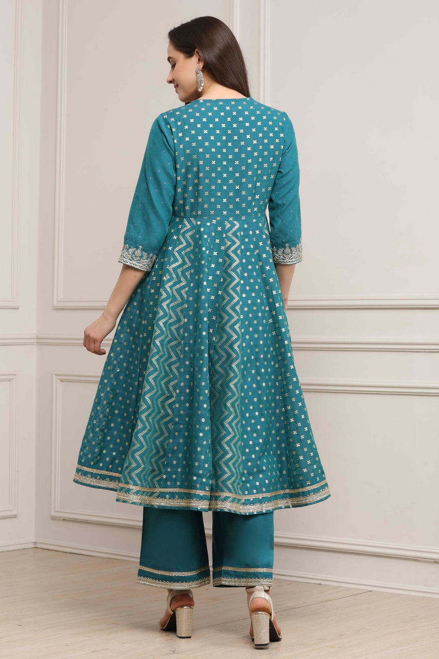 Teal Green Poly Cotton Printed Anarkali Kurta Set A34