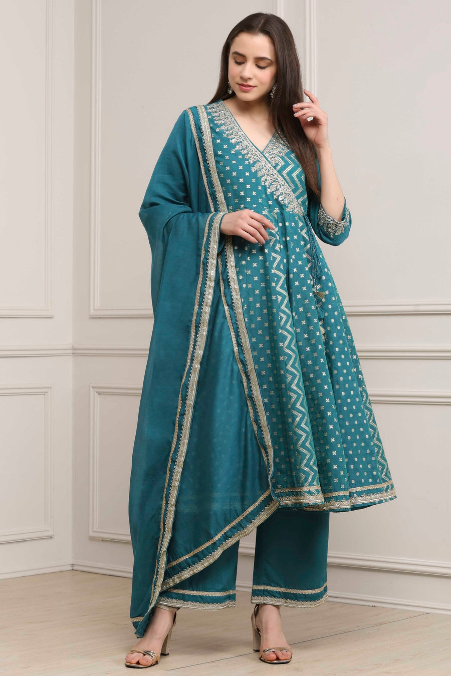 Teal Green Poly Cotton Printed Anarkali Kurta Set A34