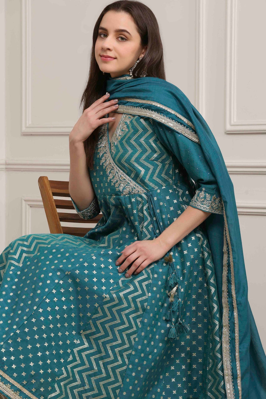 Teal Green Poly Cotton Printed Anarkali Kurta Set A34