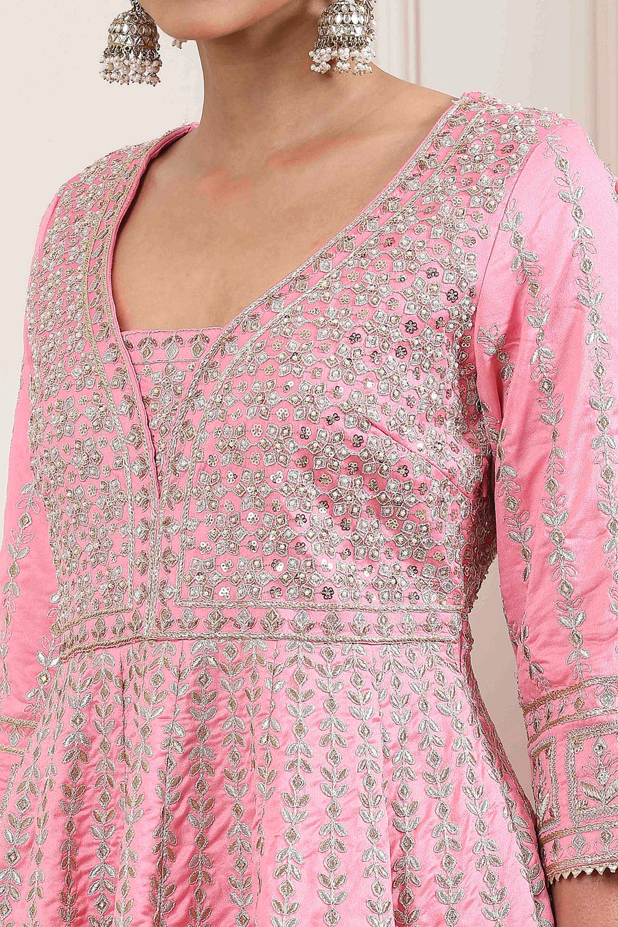 Rose Pink Cotton Silk Embroidered Anarkali Suit Set A34