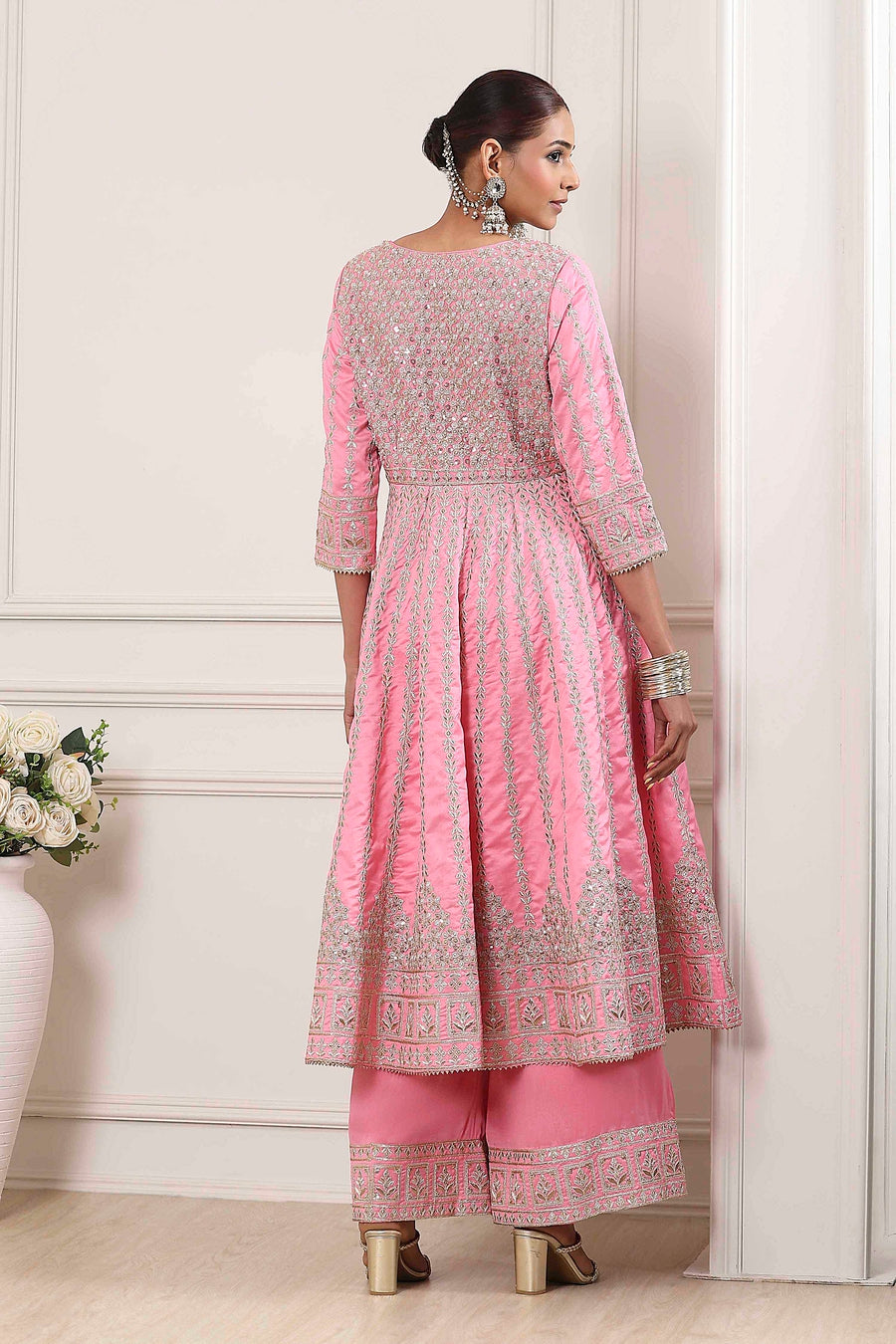 Rose Pink Cotton Silk Embroidered Anarkali Suit Set A34