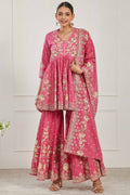 Pink Cotton Floral Embroidered Garara Kurta Set KS60