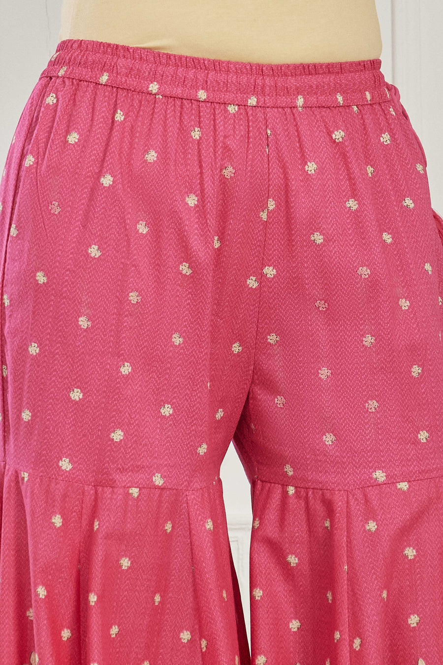 Pink Cotton Floral Embroidered Garara Kurta Set KS60