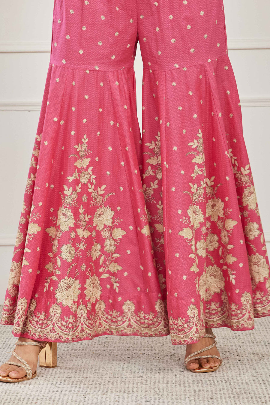 Pink Cotton Floral Embroidered Garara Kurta Set KS60