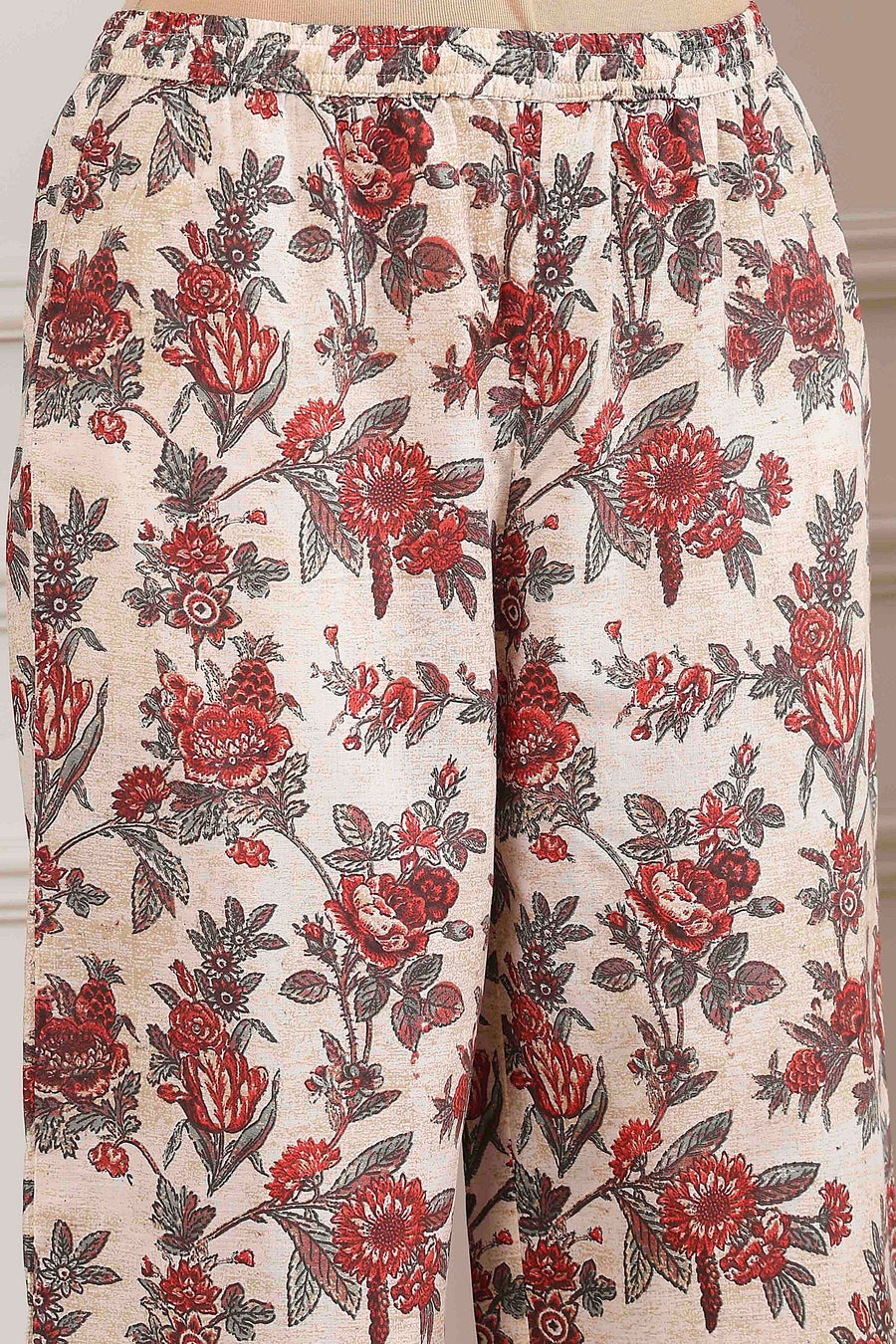 Grey Red Cotton Floral Printed Anarkali Suit Set A34