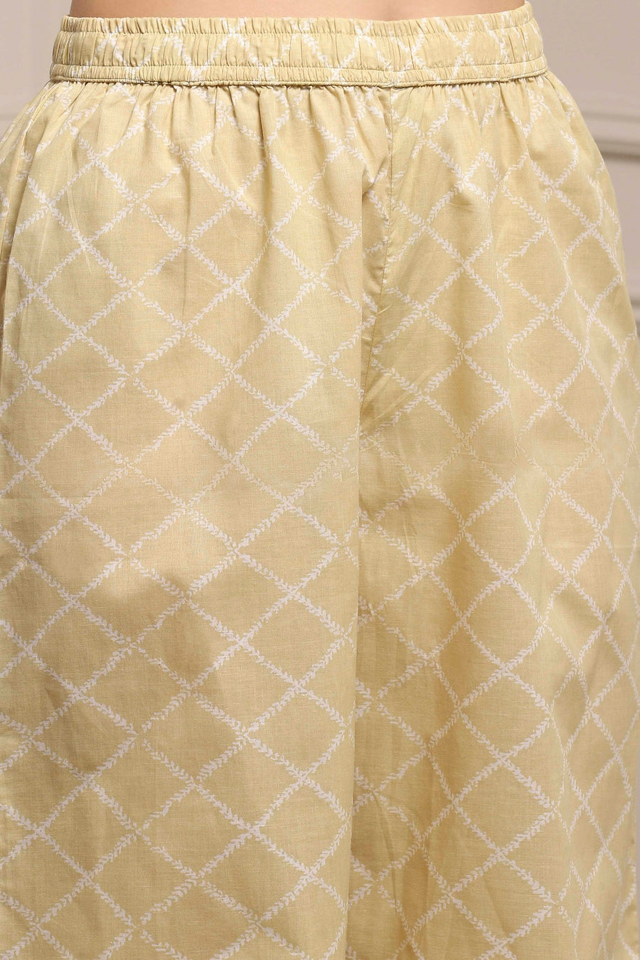 Off-White and Pink Cotton Printed Anarkali Suit Set A34