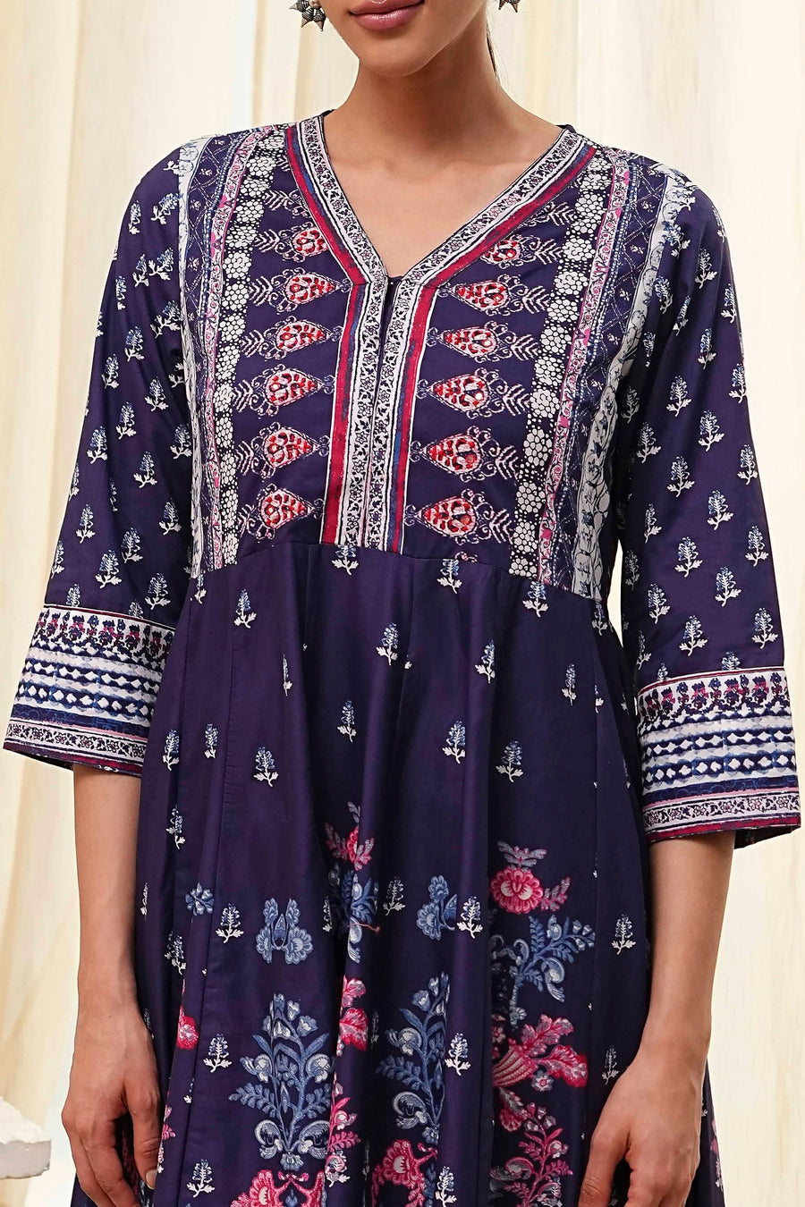 Indigo Cotton Floral Anarkali Suit Set A34