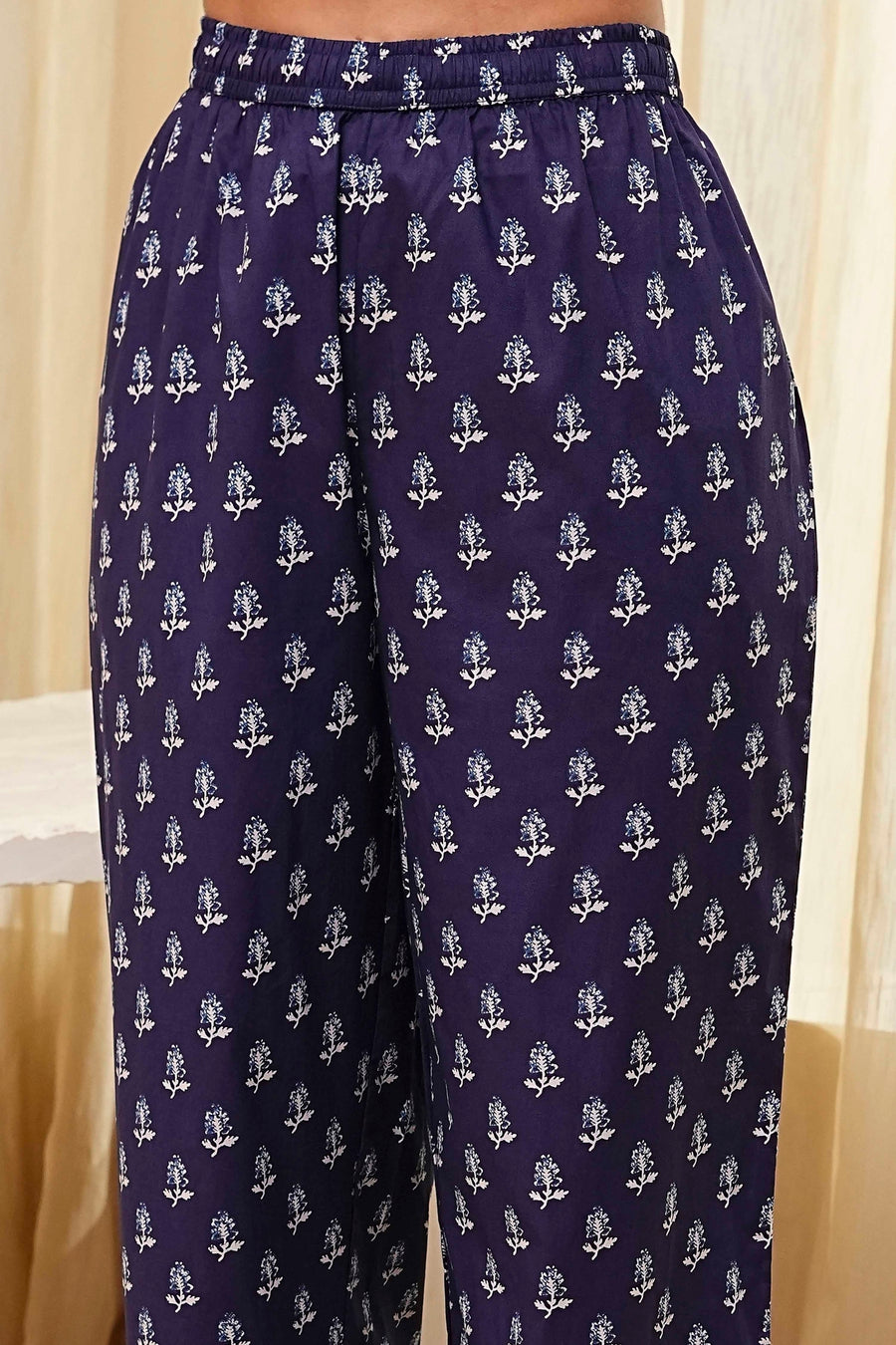 Indigo Cotton Floral Anarkali Suit Set A34