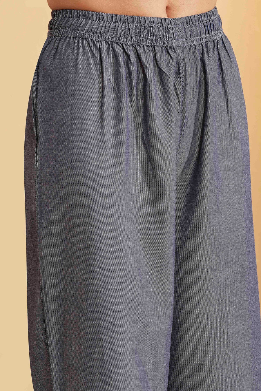 Blue Tencel Embroidered Straight Kurta Set KS60