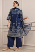 Blue Printed Straight Suit Set KS60