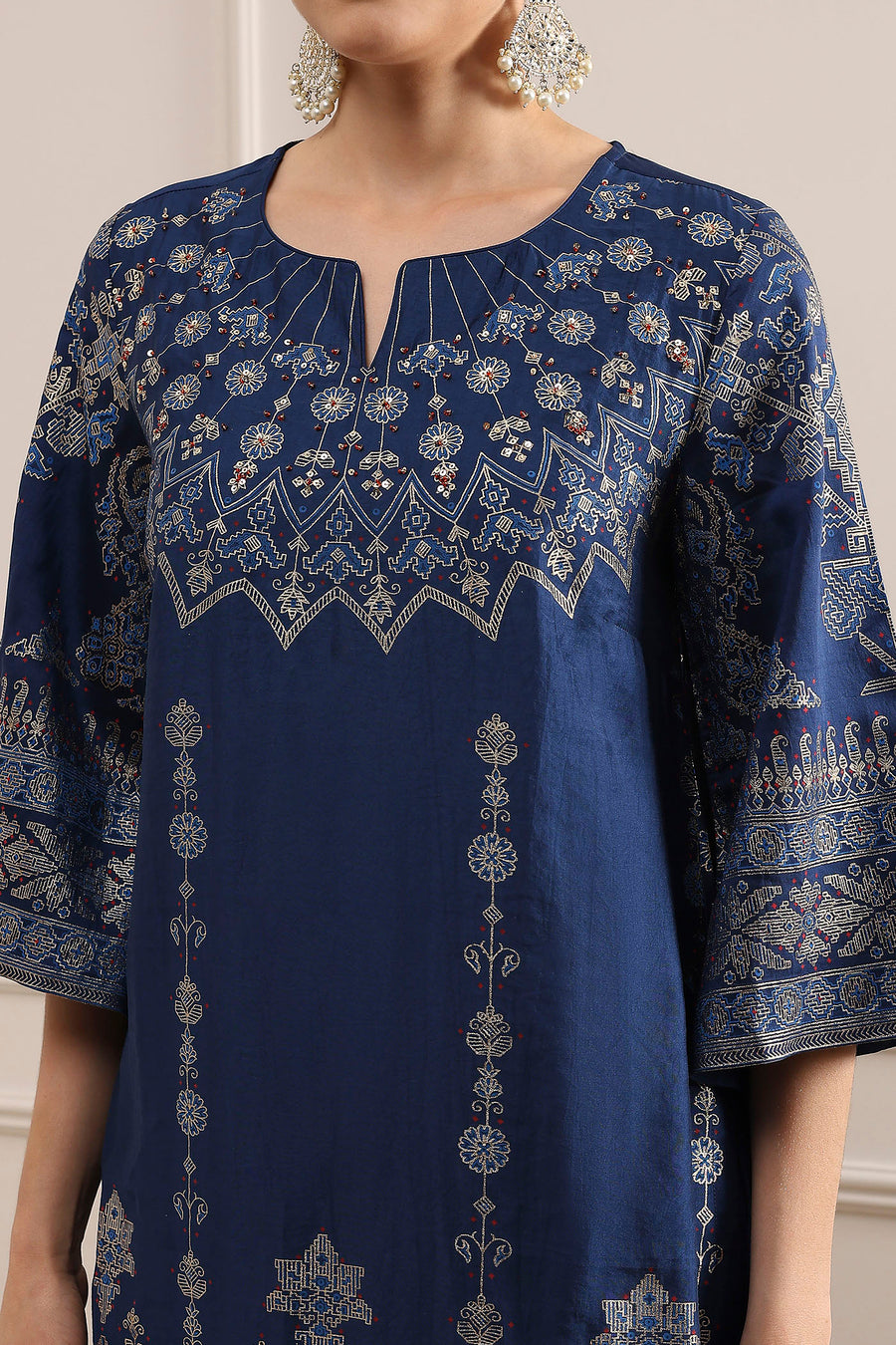 Blue Printed Straight Suit Set KS60