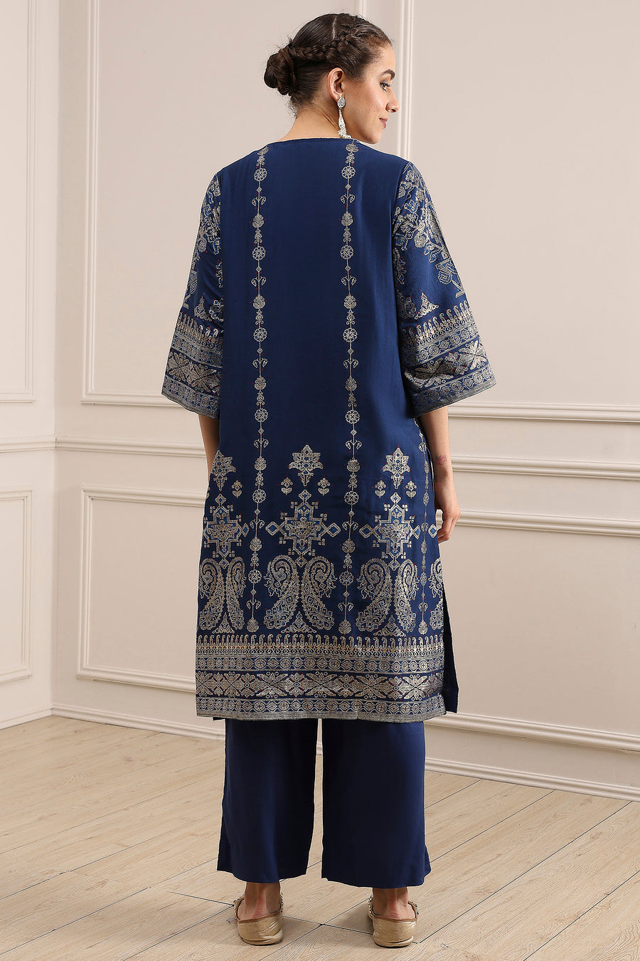 Blue Printed Straight Suit Set KS60