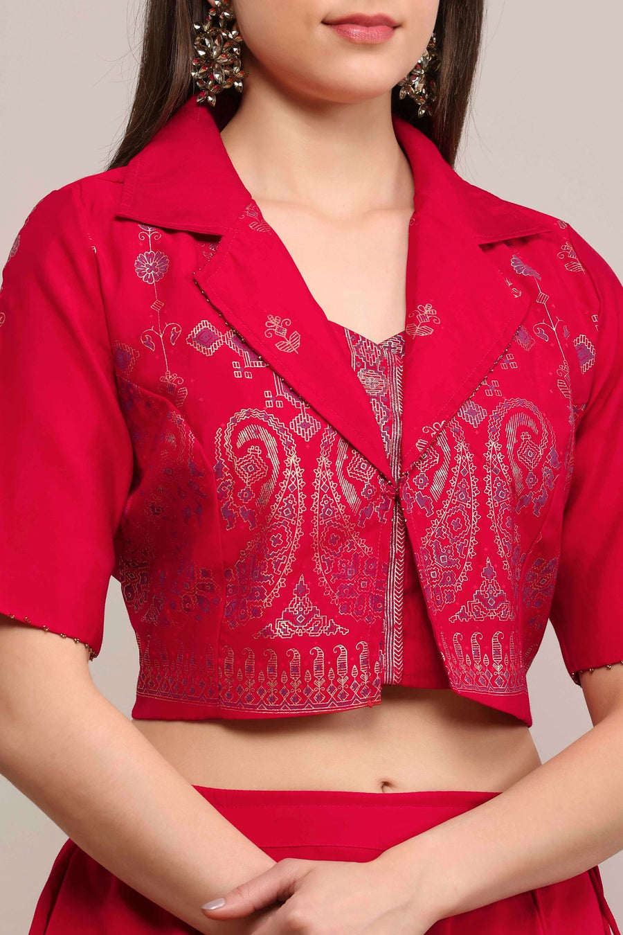 Fuchsia Viscose Rayon Printed Kalidar Lehenga Set KS60