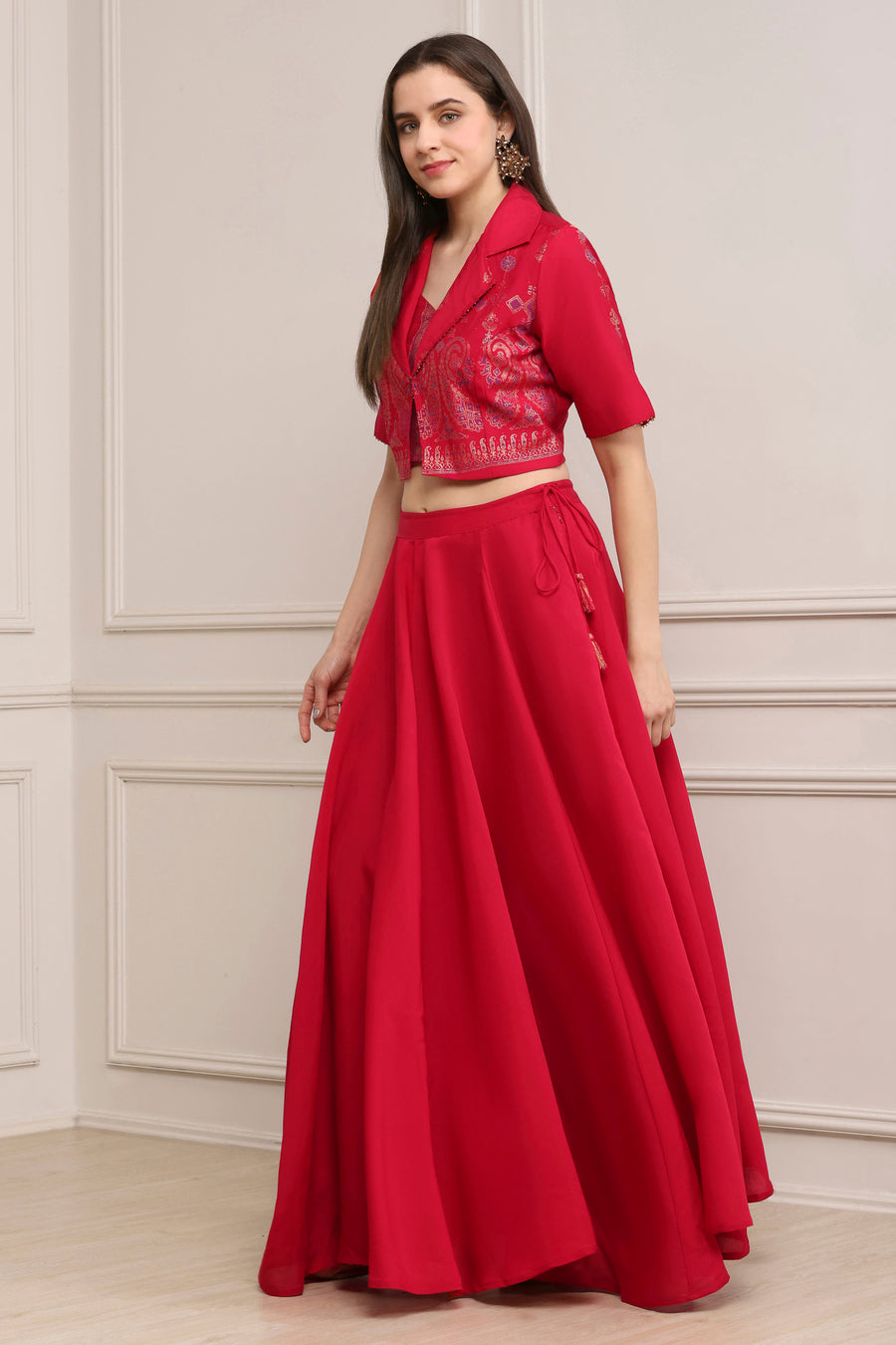 Fuchsia Viscose Rayon Printed Kalidar Lehenga Set KS60