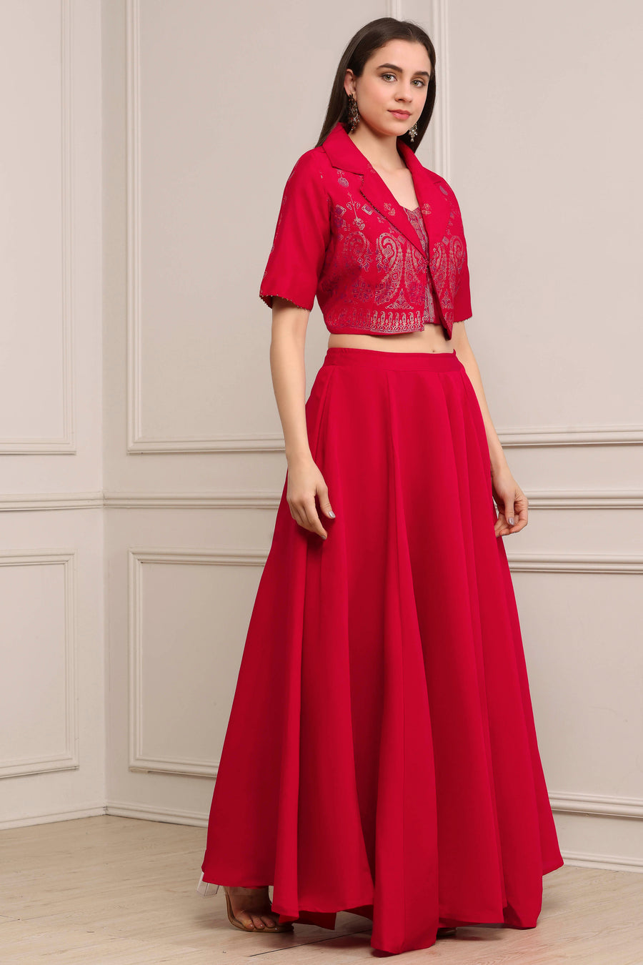 Fuchsia Viscose Rayon Printed Kalidar Lehenga Set KS60
