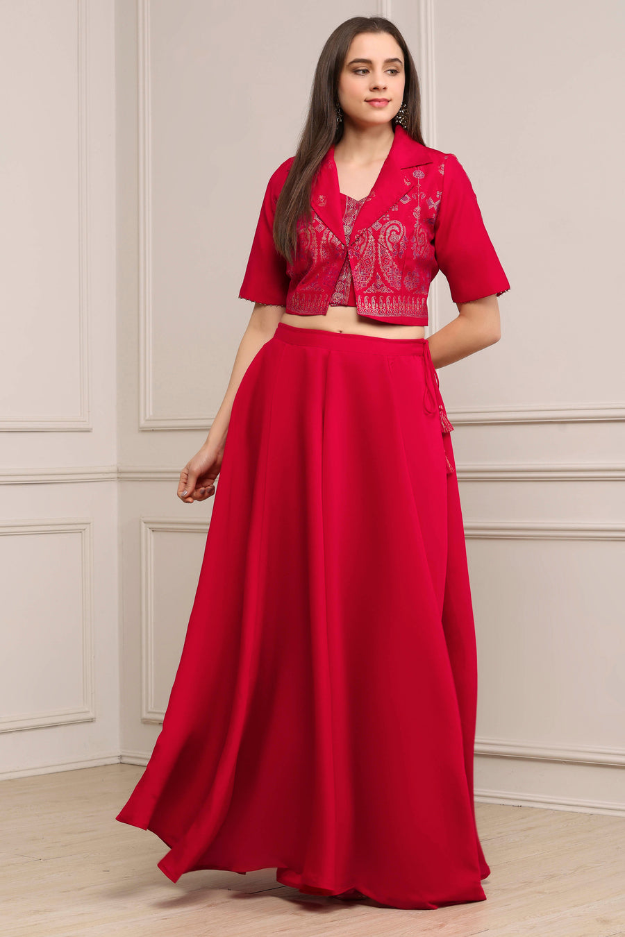 Fuchsia Viscose Rayon Printed Kalidar Lehenga Set KS60
