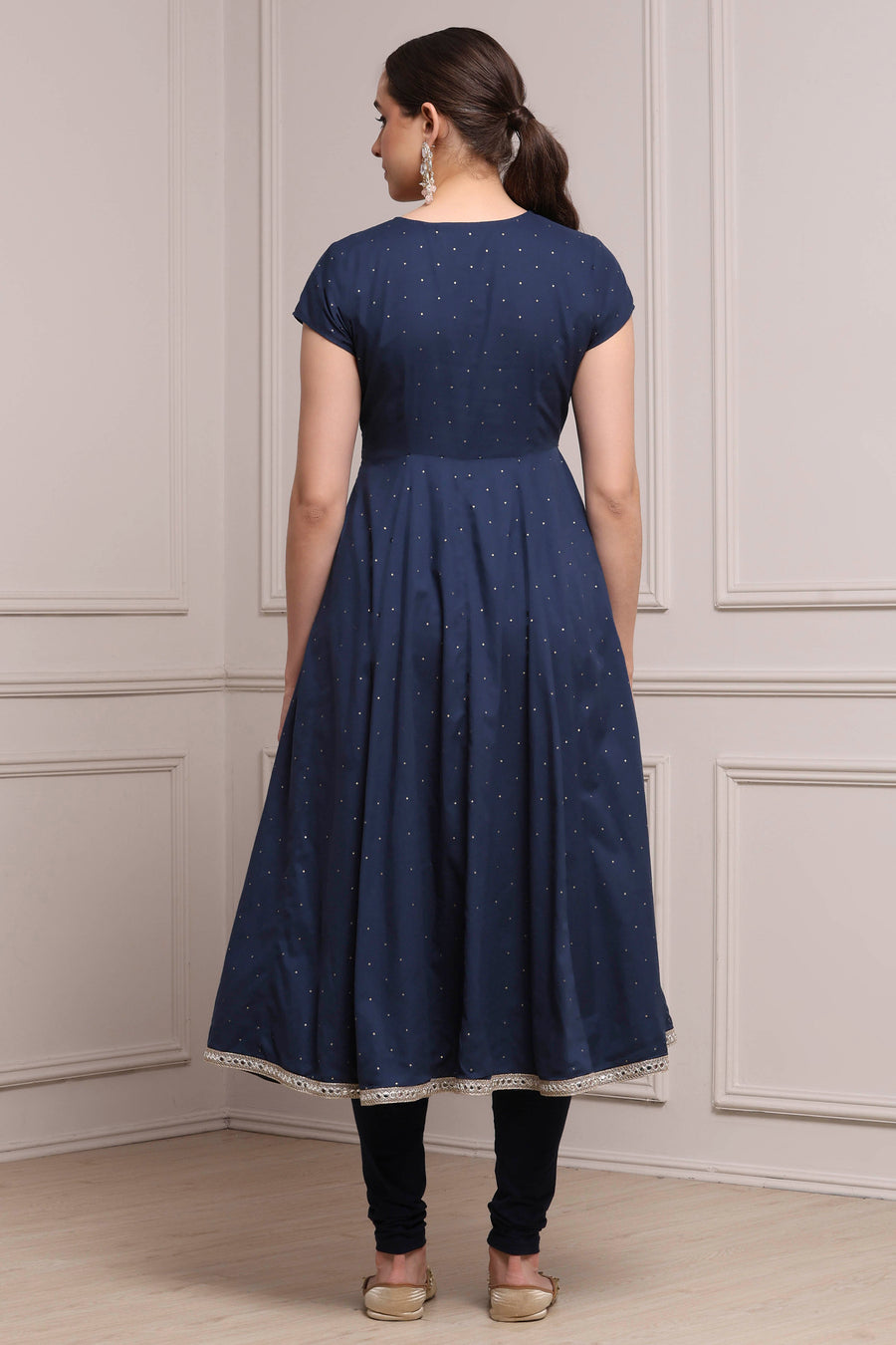 Blue Cotton Yoke Design Flared Suit Set KS60