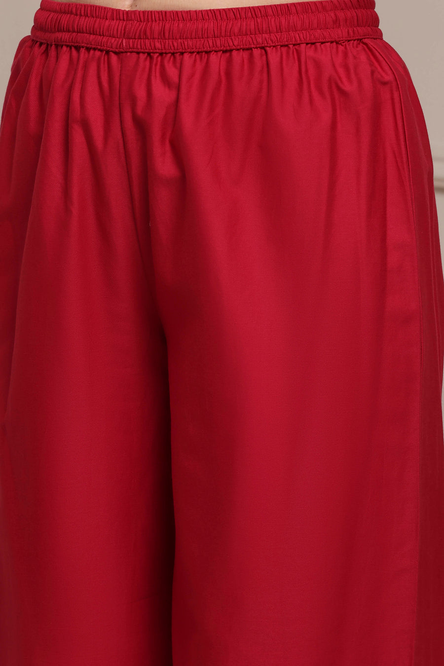 Red Silk Chanderi Yoke Embroidered Kalidar Kurta Set KS60