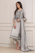 White and Black Cotton Printed Straight Suit Set KS60