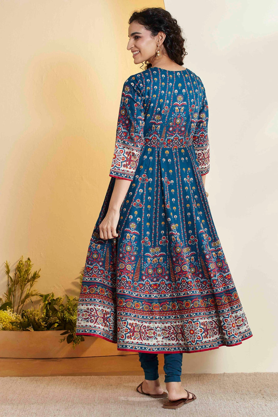 Blue Printed Anarkali Cotton Kurta Set A34