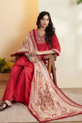 Red Cotton Straight Yoke Design Sharara Kurta Set KS60