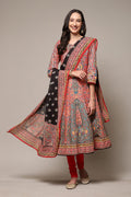 Red Cotton Anarkali Kurta Churidar Suit Set A34